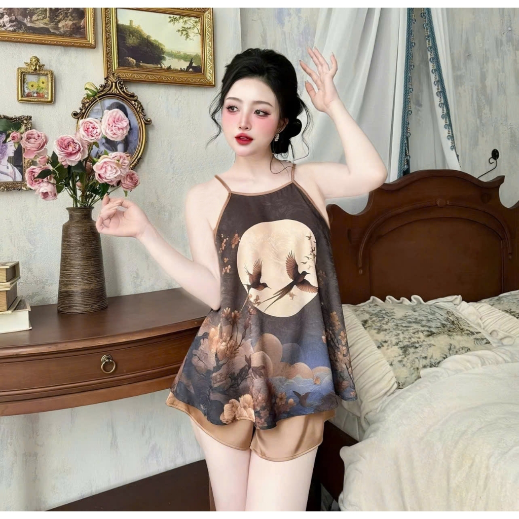 Bộ Lụa Yếm  Cao Cấp Nhà  Xavia Chất Lụa Latin Siêu Mềm Mát Không Nhăn Áo Quần Cộc Y1