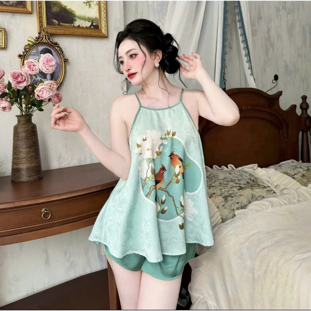 Bộ Lụa Yếm  Cao Cấp Nhà  Xavia Chất Lụa Latin Siêu Mềm Mát Không Nhăn Áo Quần Cộc Y1