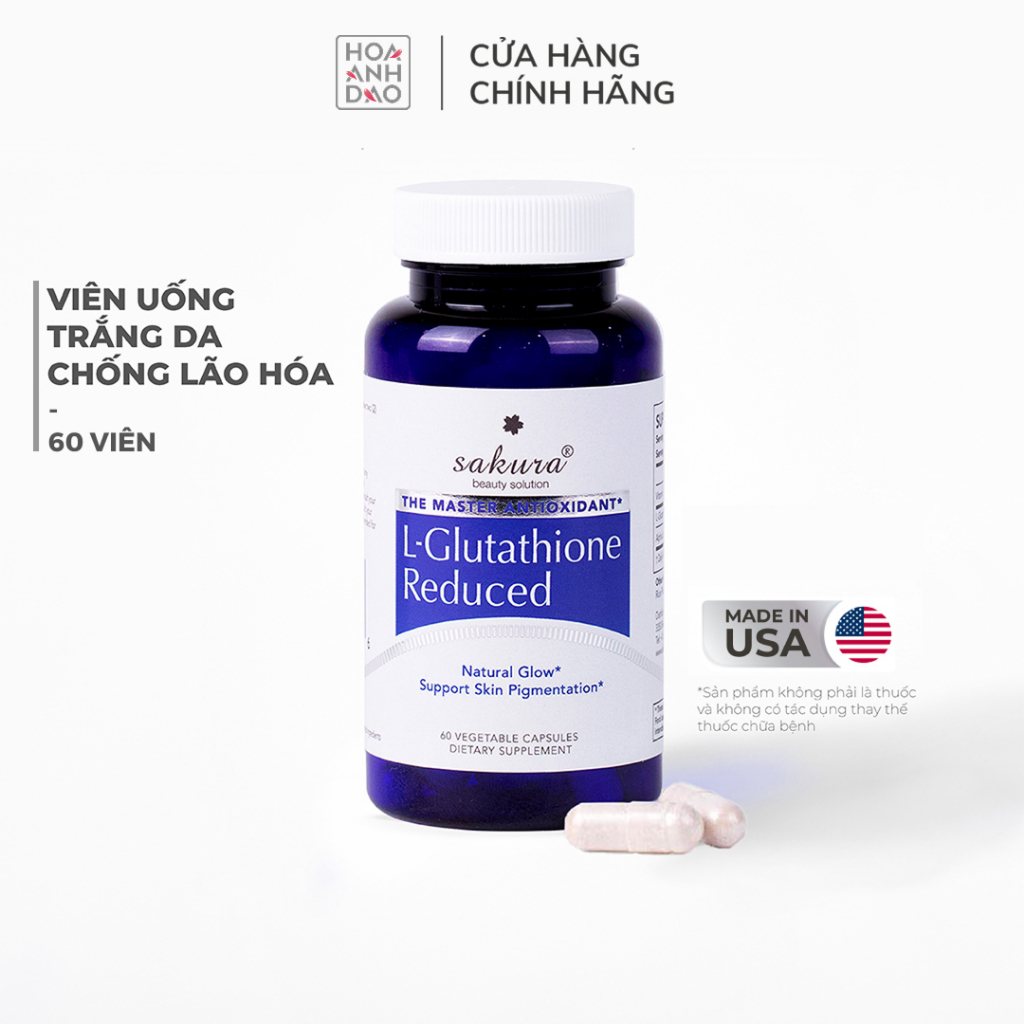Viên uống giúp trắng da chống lão hóa Sakura L-Glutathione Reduced Lọ 60 Viên