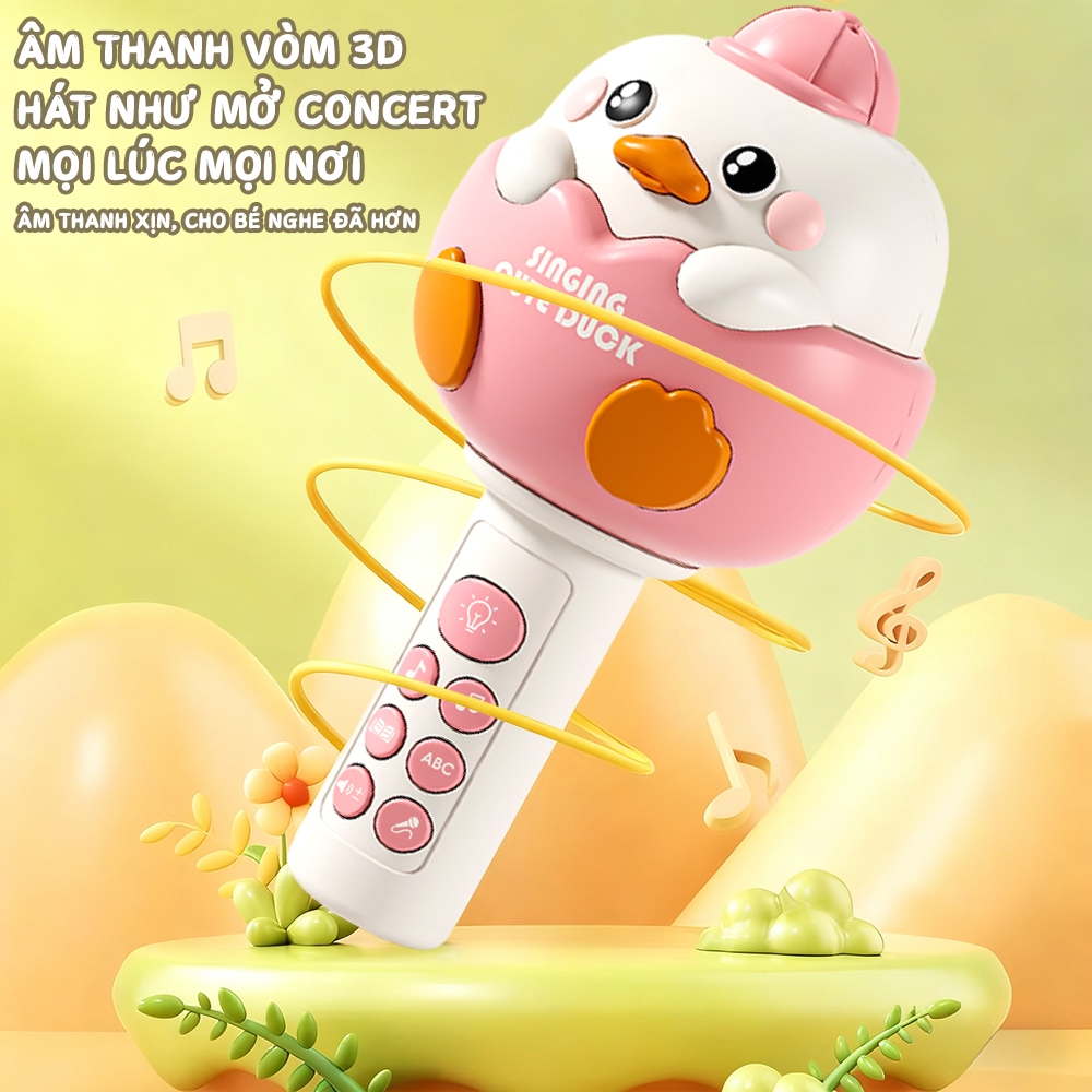 Mic Karaoke Cho Bé Hình Chú Vịt - Nhựa Cao Cấp An Toàn, Món Quà Giáo Dục Sớm Lý Tưởng Cho Bé Từ 3 Tuổi