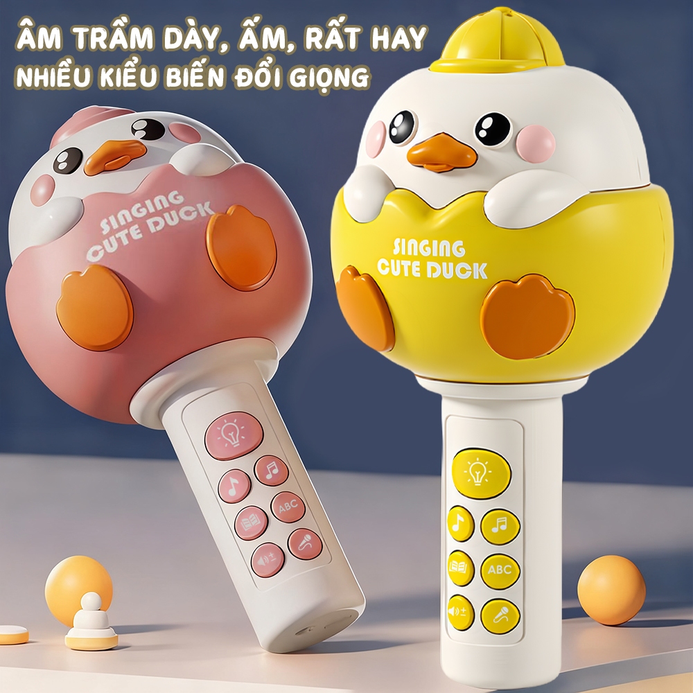 Mic Karaoke Cho Bé Hình Chú Vịt - Nhựa Cao Cấp An Toàn, Món Quà Giáo Dục Sớm Lý Tưởng Cho Bé Từ 3 Tuổi