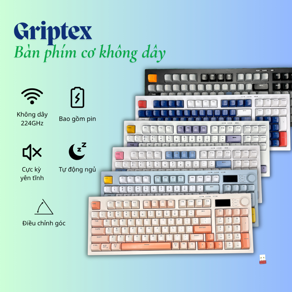 Bàn phím GRIPTEX không dây – Kết nối 3 chế độ – Màn hình LED – Núm xoay ...