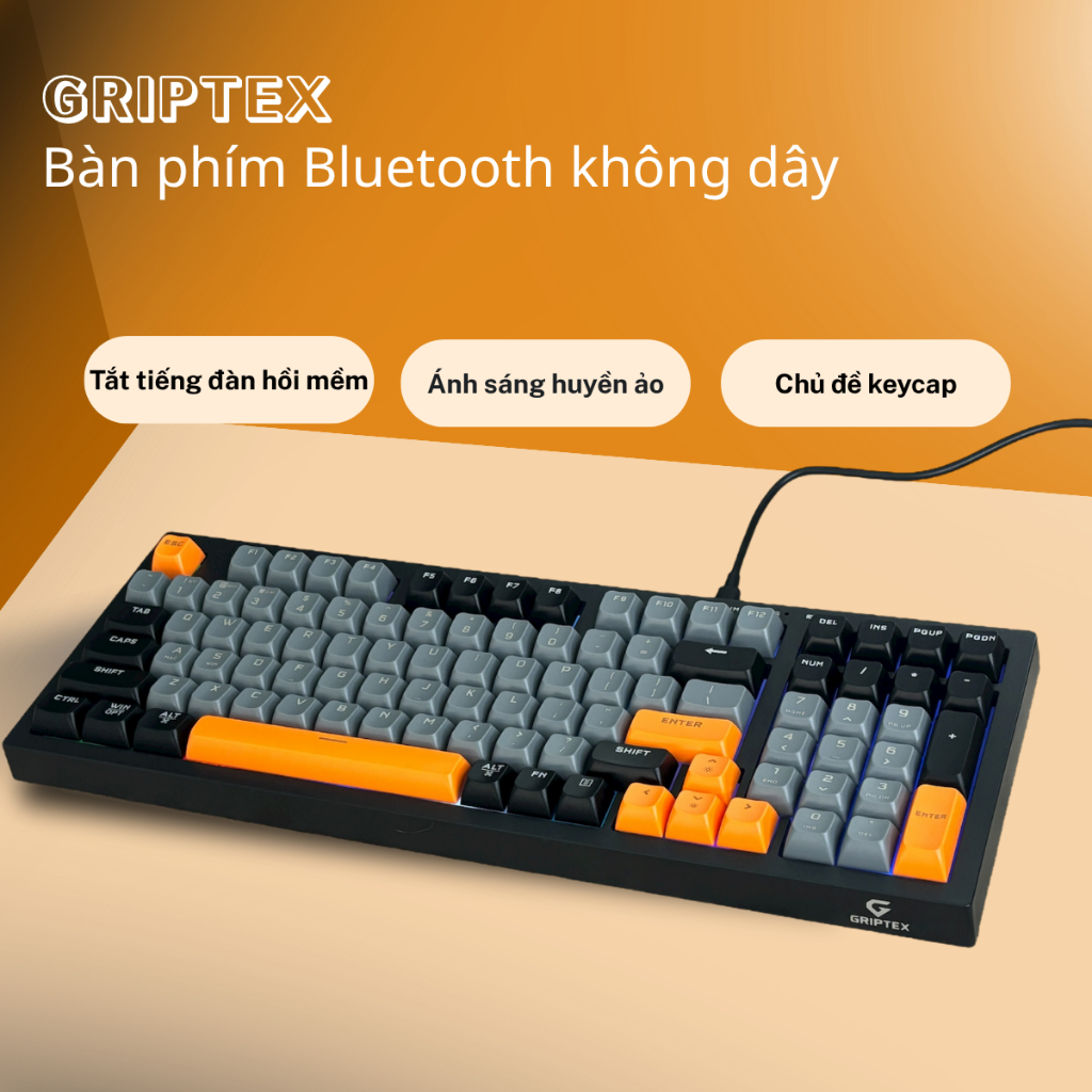 Bàn phím không dây GRIPTEX – Bluetooth – 2.4G – Dây Type-C – Phím chống ...