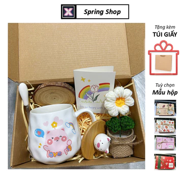 Set quà tặng ly sứ kèm hoa len handmade - Quà giáng sinh, Quà sinh nhật, Quà tặng thầy cô, Quà tặng bạn gái