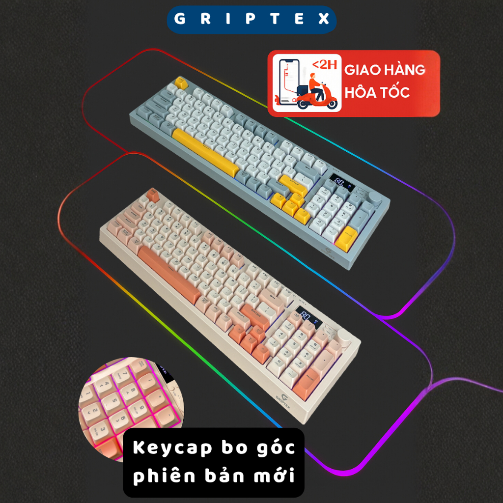 Bàn phím GRIPTEX – Không dây đa chế độ – Phím chống ồn – Màn hình LED ...