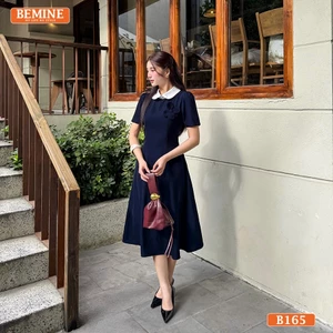 Đầm thiết kế BEMINE cổ sen đính hoa dáng chữ A phù hợp đi làm-B165