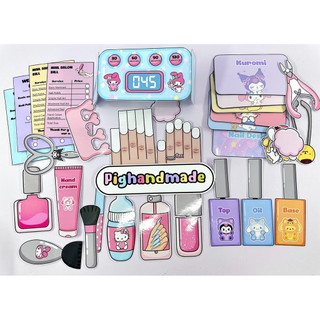 Đồ chơi bóc dán tiệm làm Nail Sanrio - Kuromi, Melody, Cinnamoroll- Búp bê giấy