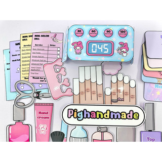 Đồ chơi bóc dán tiệm làm Nail Sanrio - Kuromi, Melody, Cinnamoroll- Búp bê giấy