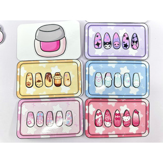 Đồ chơi bóc dán tiệm làm Nail Sanrio - Kuromi, Melody, Cinnamoroll- Búp bê giấy
