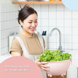 Bộ thau rổ xoay đa năng Inochi Yoko 28cm – xoay 360°, kháng khuẩn Ag+, nhựa PP nguyên sinh cao cấp