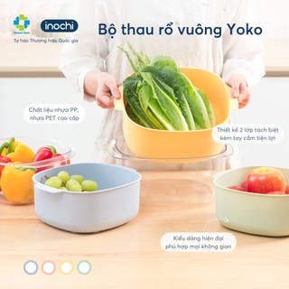 Bộ thau rổ vuông Yoko Inochi – hai lớp tiện dụng, đựng trái cây rau củ, nhựa cao cấp siêu bền đẹp