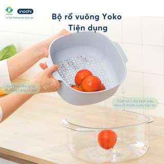 Bộ thau rổ vuông Yoko Inochi – hai lớp tiện dụng, đựng trái cây rau củ, nhựa cao cấp siêu bền đẹp