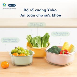 Bộ thau rổ vuông Yoko Inochi – hai lớp tiện dụng, đựng trái cây rau củ, nhựa cao cấp siêu bền đẹp