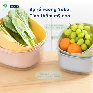 Bộ thau rổ vuông Yoko Inochi – hai lớp tiện dụng, đựng trái cây rau củ, nhựa cao cấp siêu bền đẹp