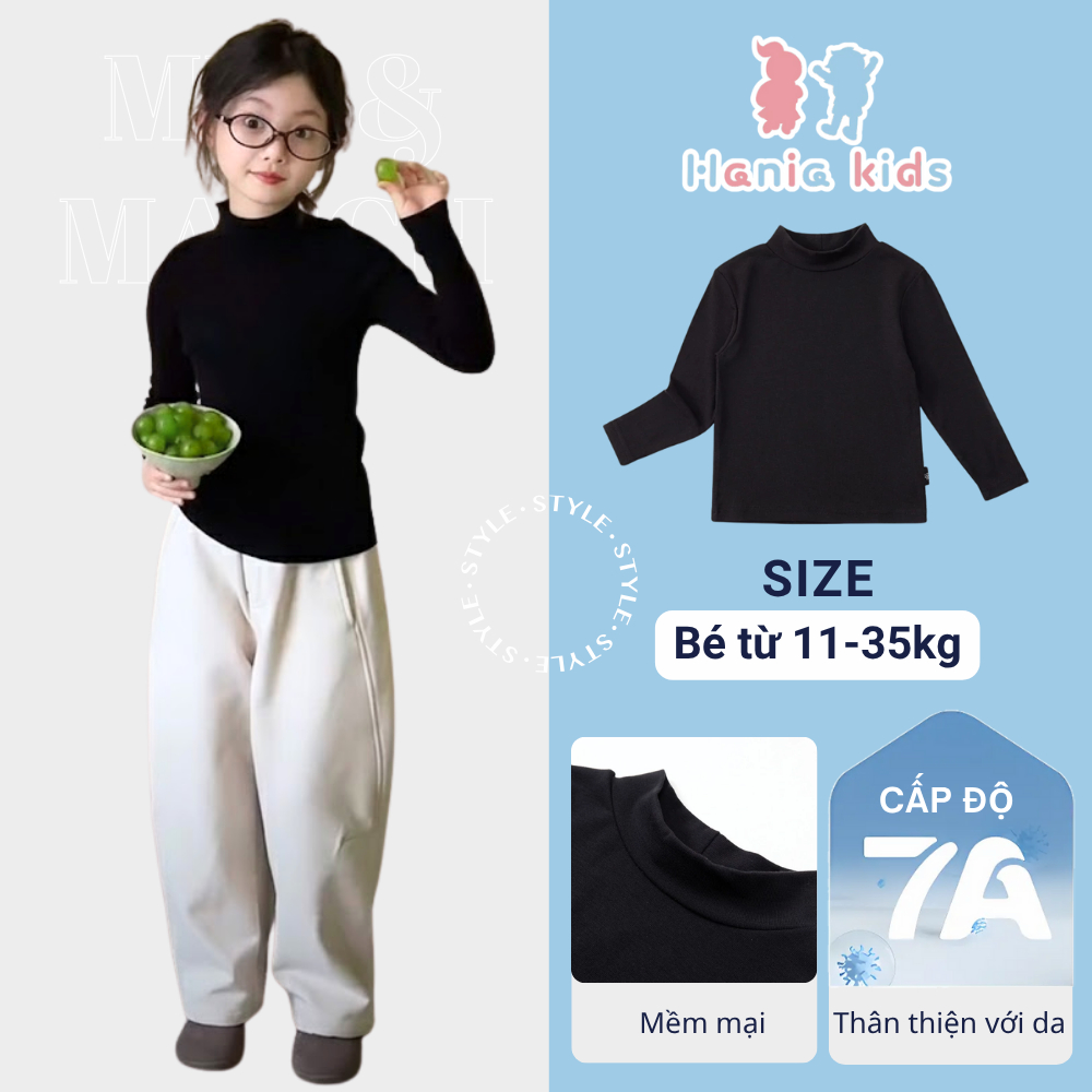 Áo Giữ Nhiệt Cho Bé Gái HANIA KIDS Cổ Cao Chất Liệu Cotton Mềm Mại Thân Thiện Với Da Bé
