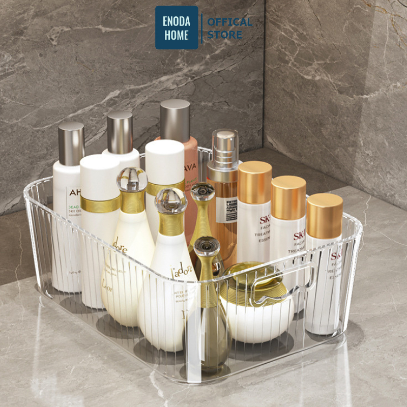 Khay Nhựa Trong Suốt Đựng Đồ Đa Năng ENODA HOME, Khay Đựng Mỹ Phẩm 3 Kích Thước Thiết Kế Kẻ Sọc Hiện Đại Q061