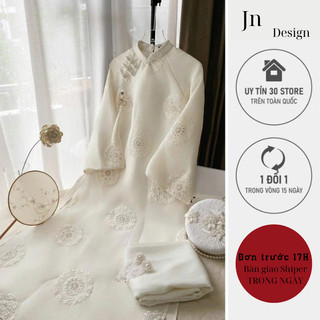 Áo Dài Cách Tân Dáng Suông Jn Design thêu nổi cao cấp tay dài loe đính kết charm- JNN STORE J153