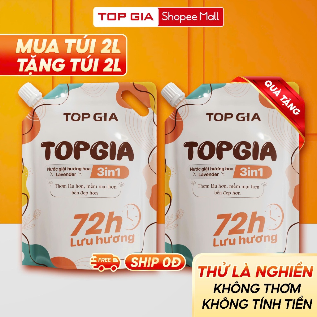 Nước Giặt TopGia 3in1 Hương Lavender Dịu Nhẹ, Làm Sạch Vết Bẩn, Lưu Hương 72h
