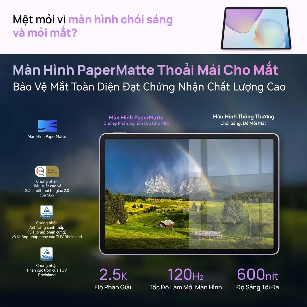 Máy tính bảng HUAWEI MatePad 11.5 PaperMatte Mới 8+256GB | Hiệu Suất Như PC | Pin 10.100 mAh | Sạc Nhanh 40W