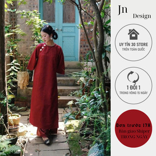 Áo Dài Cách Tân Dáng Suông Jn Design Chất Liệu Lụa Gấm Hoa Viên Đính Cúc Tay Lỡ Ống Loe JNN STORE J173