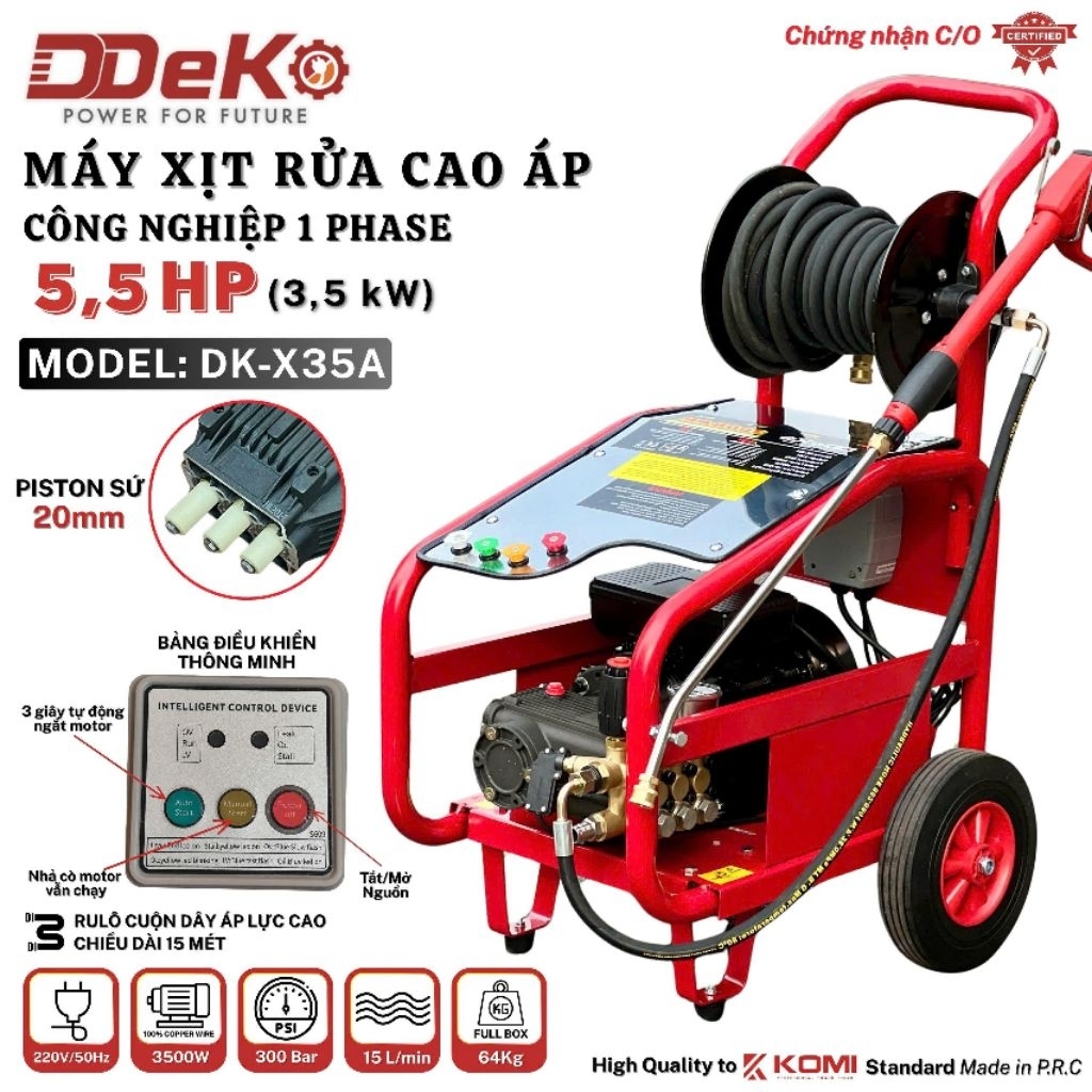 Máy Xịt Rửa Cao áp Công nghiệp DEKO DK-X35A Công suất 3,5kW, Áp lực đến 300Bar Lưu lượng nước 15 L/p