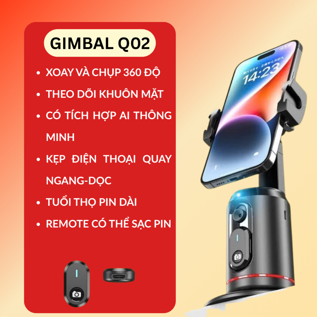 Giá Đỡ Gimbal Q02 + Q04 Xoay Tự Động 360° Theo Khuôn Mặt – Giá Đỡ Điện Thoại Livestream, Quay Video, Selfie Tracking