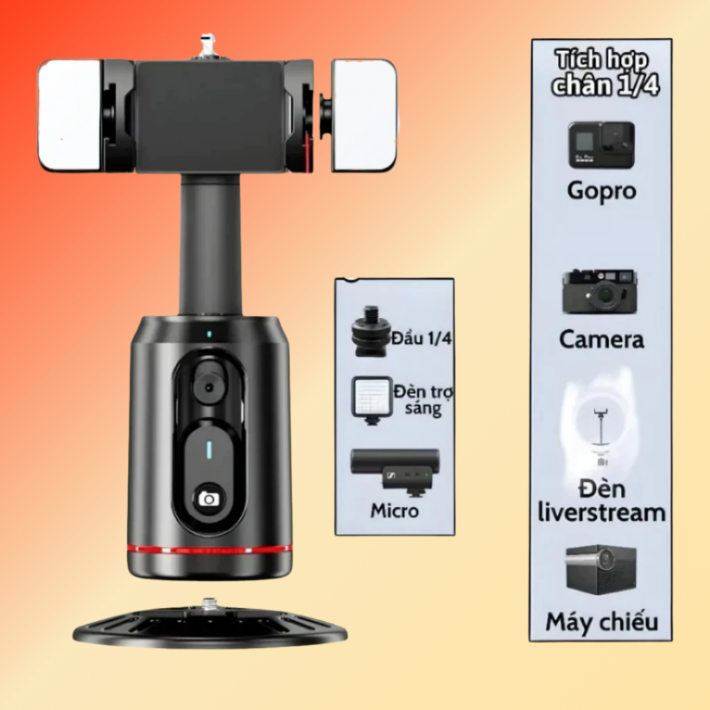 Giá Đỡ Gimbal Q02 + Q04 Xoay Tự Động 360° Theo Khuôn Mặt – Giá Đỡ Điện Thoại Livestream, Quay Video, Selfie Tracking