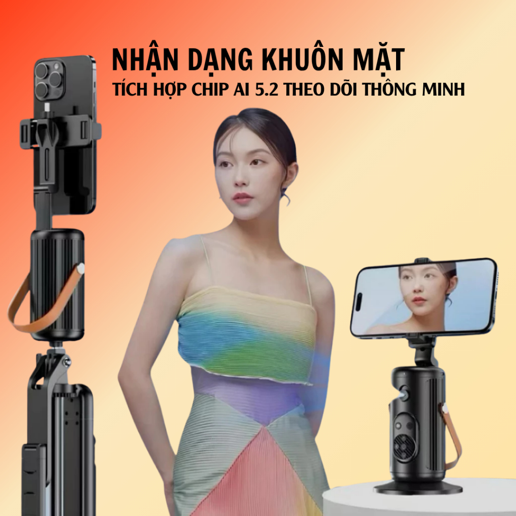 Giá Đỡ Gimbal Q02 + Q04 Xoay Tự Động 360° Theo Khuôn Mặt – Giá Đỡ Điện Thoại Livestream, Quay Video, Selfie Tracking