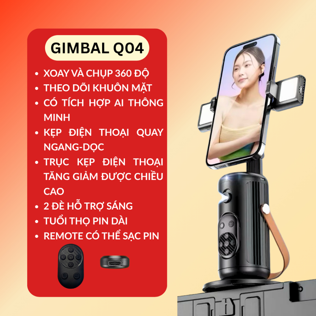 Giá Đỡ Gimbal Q02 + Q04 Xoay Tự Động 360° Theo Khuôn Mặt – Giá Đỡ Điện Thoại Livestream, Quay Video, Selfie Tracking
