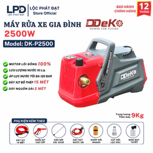 Máy rửa xe gia đình DEKO DK-P2500 Lõi Đồng 100%, Lưu Lượng 10 L/P, Có chỉnh áp dây xịt kẽm đen15 mét