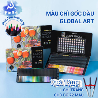 Bút Chì Màu Gốc Dầu GLOBAL ART 36/72 Màu Hộp Thiếc Cao Cấp Màu Đậm Mịn,Tươi, Vẽ Tranh Tô Màu Thiết Kế Phác Thảo