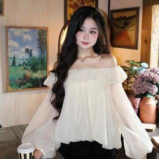 Áo babydoll trễ vai form bí tay dài vải voan nến cho nữ S133