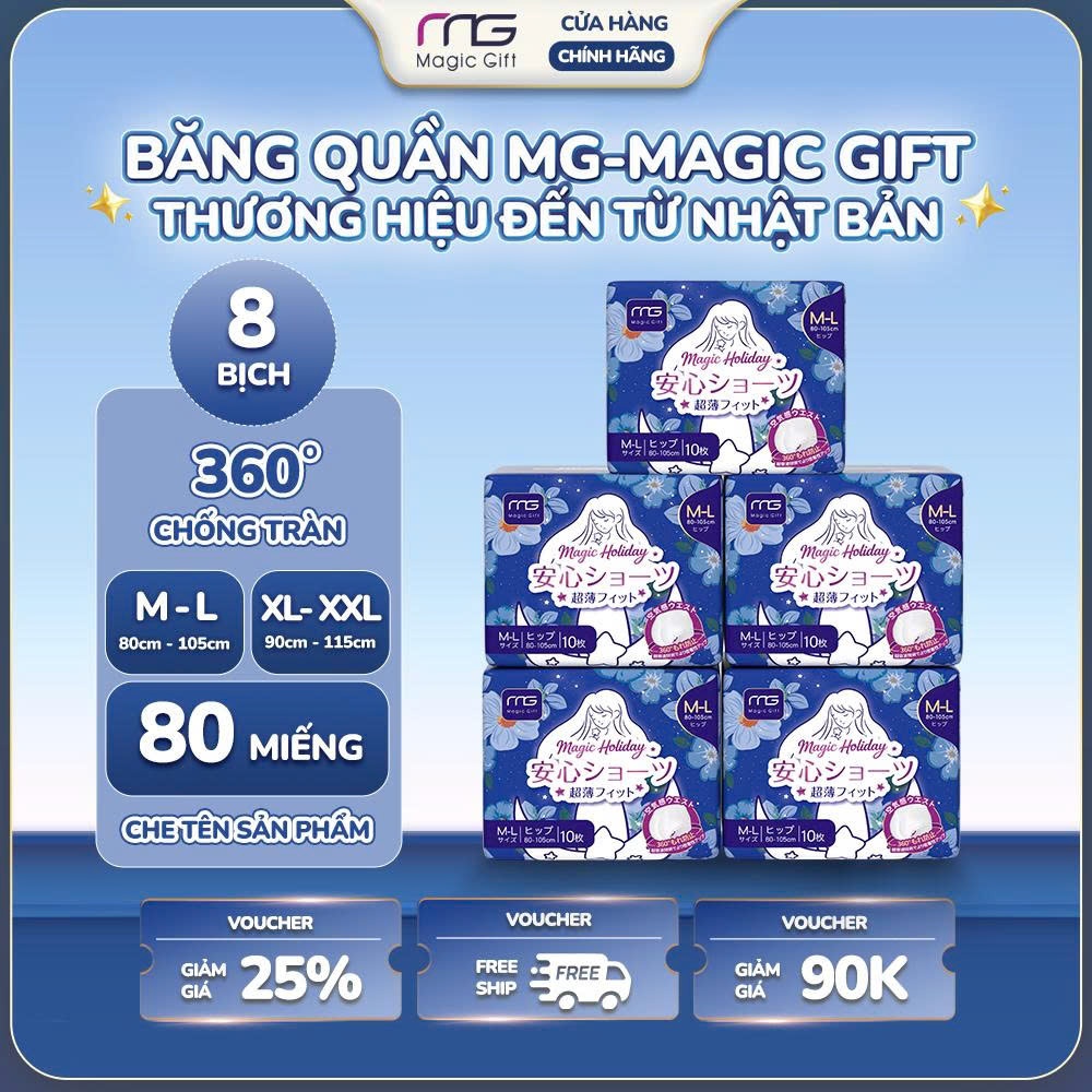 [CHE TÊN SẢN PHẨM] [COMBO 8 BỊCH 80 MIẾNG] Băng vệ sinh quần MG Magic Gift Nhật Bản đai eo mềm mại, chống tràn hiệu quả