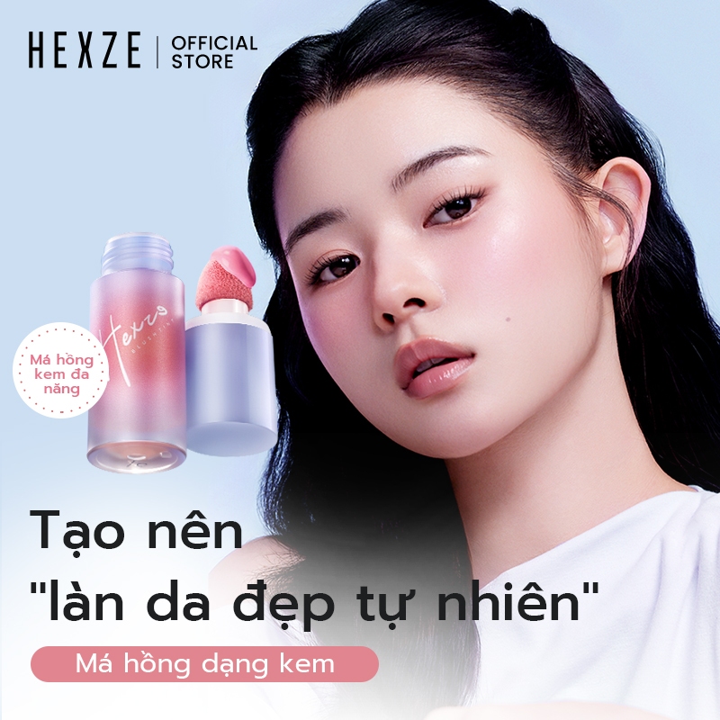 COMBO 2 phấn má hồng dạng kem HEXZE 6g x 2, lên màu tự nhiên, lâu trôi, da căng bóng