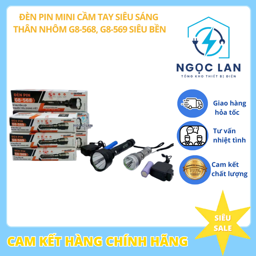 Đèn pin mini, đèn pin cầm tay siêu sáng G8 - 568,569 thân nhôm chống thấm nước,chống va đâp,siêu bền