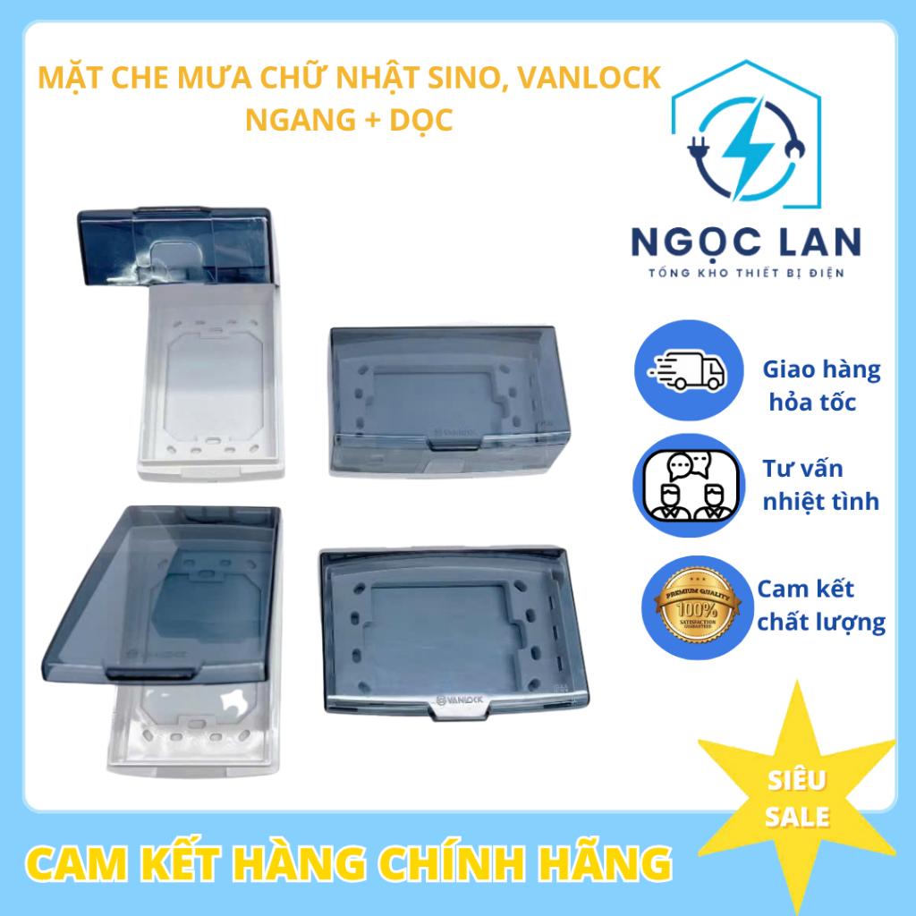 Mặt che mưa chữ nhật SINO, VANLOCK  Ngang + Dọc cho mọi mặt ổ điện có gioăng caosu - HÀNG CHÍNH HÃNG
