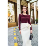 Áo thun nữ ôm body dài tay chất liệu mềm mại thiết kế Rosia cao cấp phối chân váy đính hoa thanh lịch công sở trẻ trung — ảnh 6
