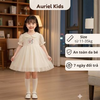 Váy Cho Bé Gái, Váy Tiểu Thư Cho Bé Gái Thiết Kế Bồng Bềnh Tay Bo Chun Chất Liệu Cotton