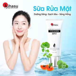 Sữa rửa mặt trắng da Kihasu Collagen 6in1 100ml sạch sâu dưỡng ẩm sáng da cho da khô nhạy cảm