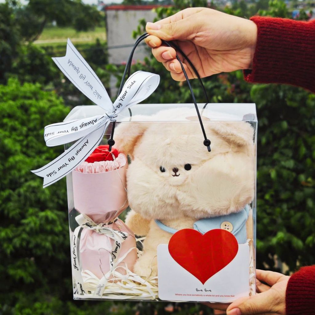 Set Quà Tặng Gấu Bông Gồm Bó Hoa,Thiệp, Đèn Led Làm Quà Sinh Nhật,Valentine,Noel,6/3,8/3 Cho Bé,Bạn Trai/Gái