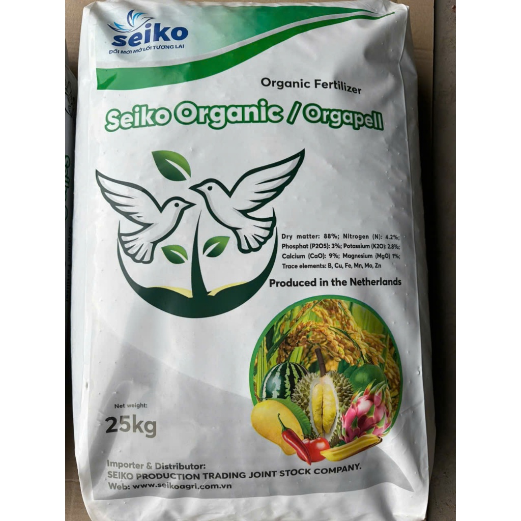 Phân hữu cơ Seiko Organic- có chứng nhận Thú Y Hà Lan không mang bệnh về vườn- Đất khỏe, rễ khỏe (chiết từ bao 25 kg)