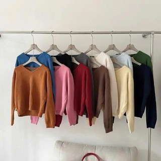 Áo len lông thỏ dáng rộng cổ tim - 247store