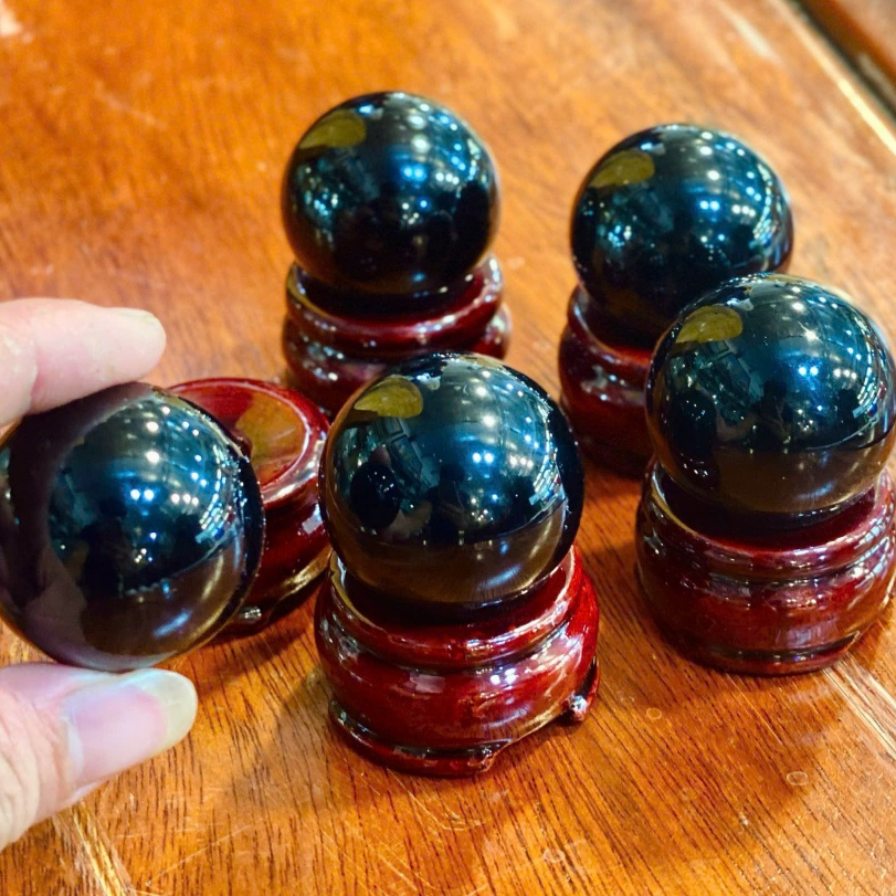 Bi lăn tay Đen (đá Obsidian tự nhiên) - Dưỡng sinh, mát-xa chống mỏi, bảo vệ năng lượng xấu ~ 4 cm