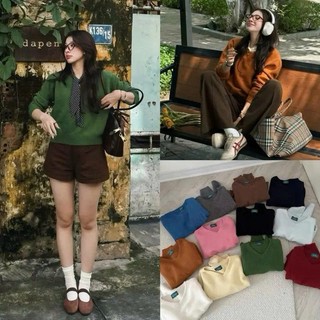 Áo len nữ lông thỏ mềm cổ V dáng lửng basic THE BARNET 247store Áo len nữ Hàn Quốc form đẹp ấm áp mùa đông 5582