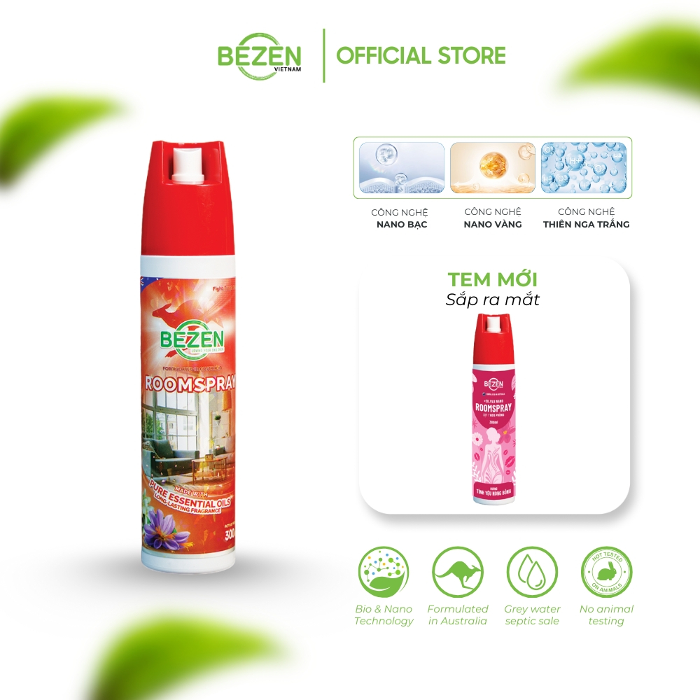 Xịt Thơm Phòng BEZEN 300ml Khử Mùi Lưu Hương Bền Lâu, Xịt Thơm Khử Mùi Dịu Nhẹ
