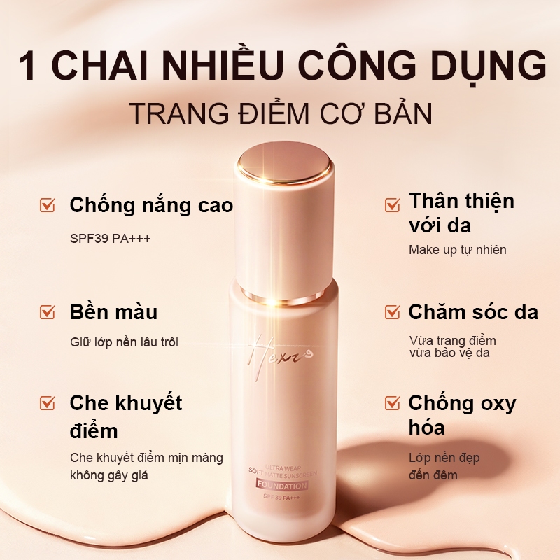 Kem nền lâu trôi SPF39 PA+++ 30ml, che khuyết điểm cao, nền bền màu,tự nhiên