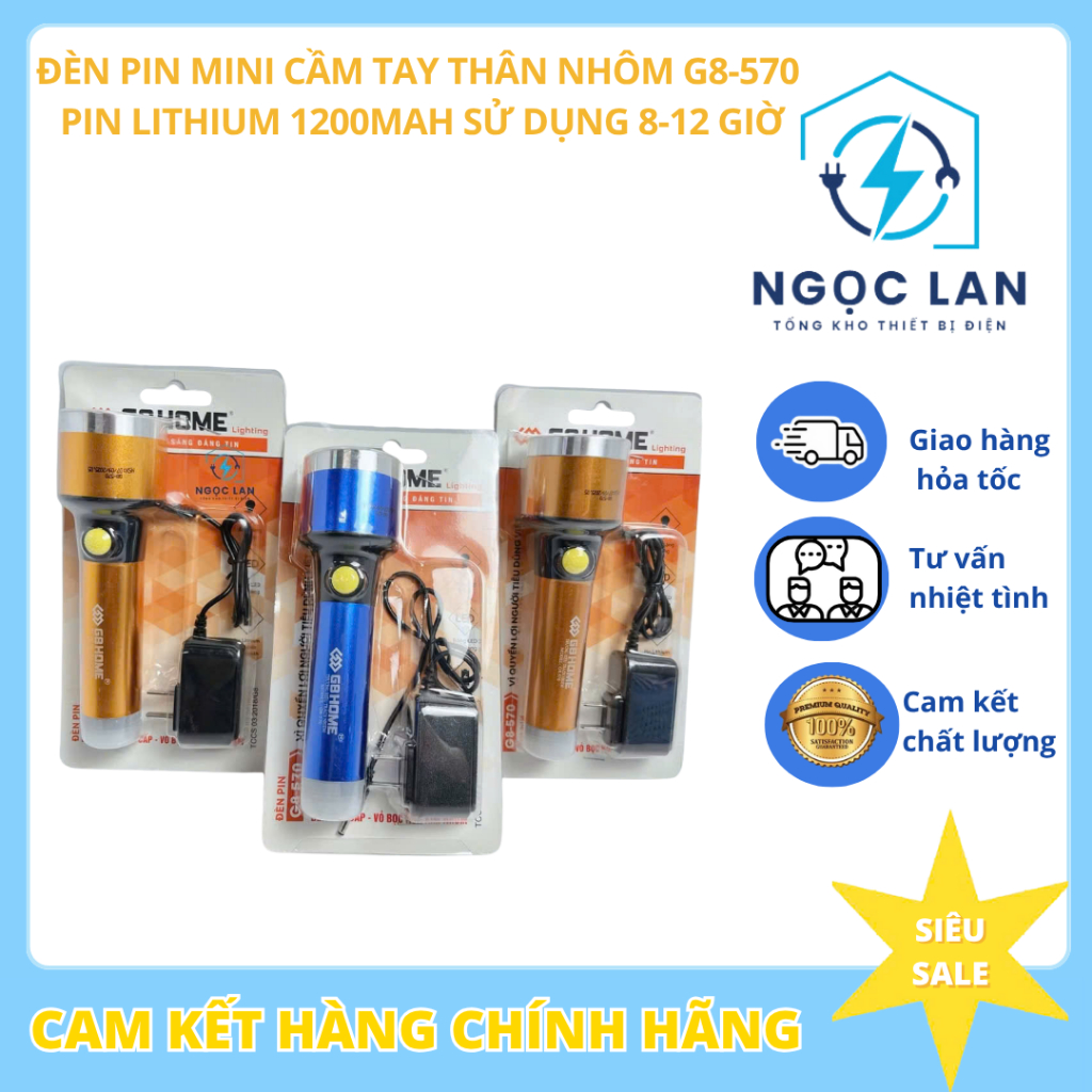 Đèn pin cầm tay thân nhôm cao cấp G8-570 Pin Lithium 1200mAh sử dụng 8-12h Siêu sáng,đầy đủ phụ kiện