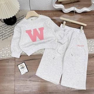 S230-[tomnaukid] Set áo nỉ phối quần suông thêu chữ "W" Size từ 8-32Kg