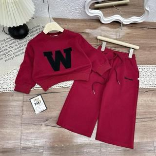 S230-[tomnaukid] Set áo nỉ phối quần suông thêu chữ "W" Size từ 8-32Kg