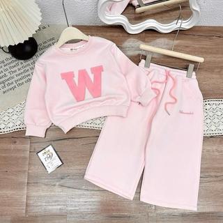 S230-[tomnaukid] Set áo nỉ phối quần suông thêu chữ "W" Size từ 8-32Kg